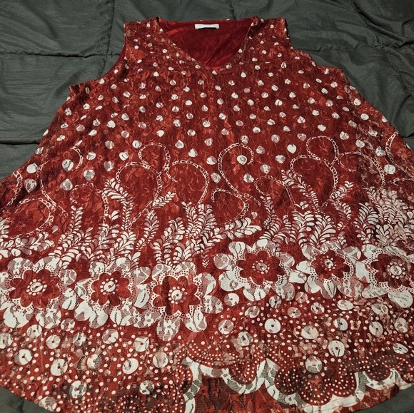 Sheer red tank top with solid red tank under - Picture 2 of 7